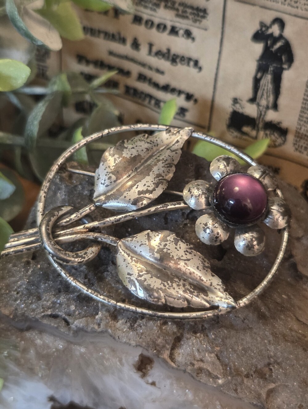 Beautiful Large Coro Sterling flower Brooch purple